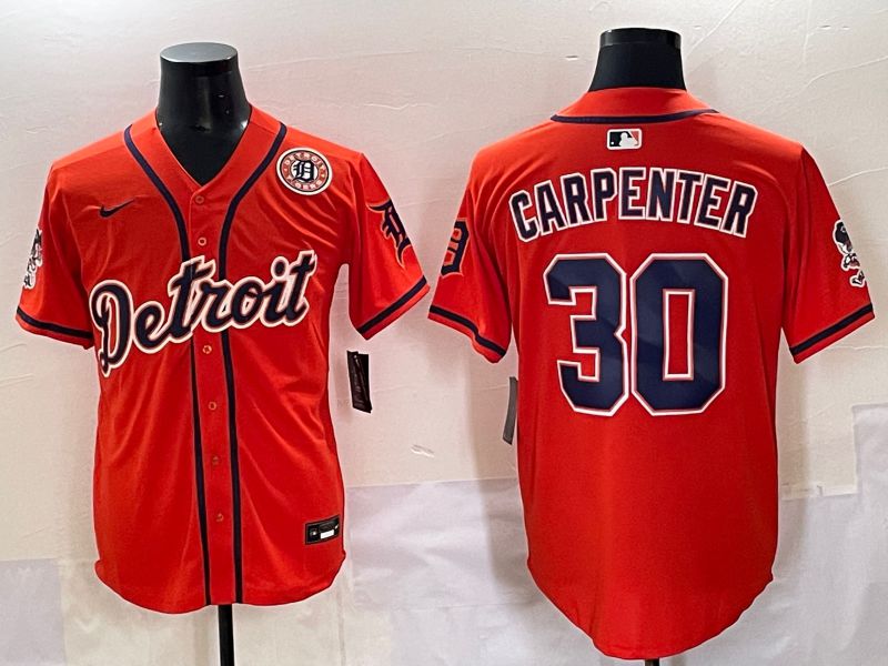Men 2025 Detroit Tigers 30 Carpenter Orange Fashion Nike MLB Jersey style 7156